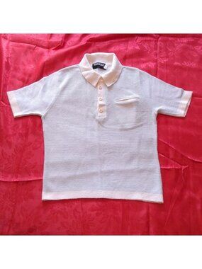 VTG 1970s Rendale Orlon Blue White Short Sleeve Collared Polo Shirt Adult Large